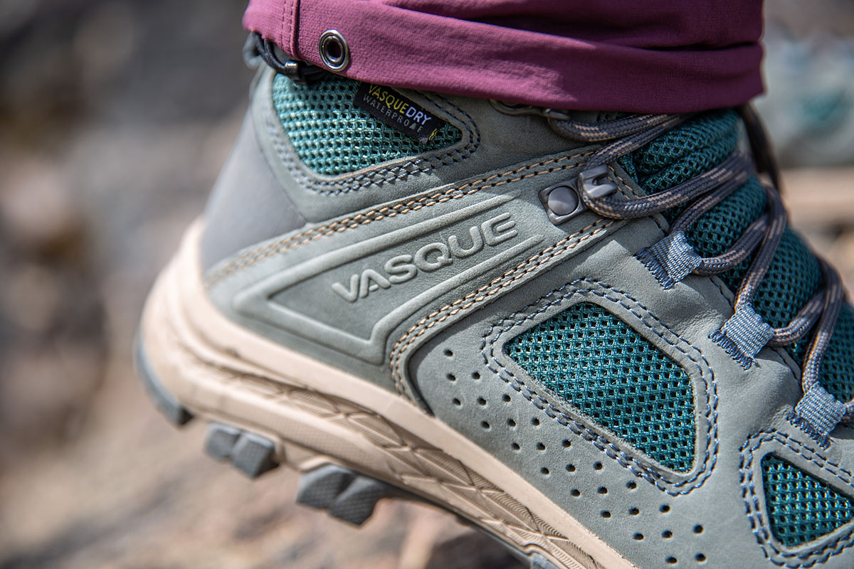 Vasque Breeze hiking boots (logo closeup)